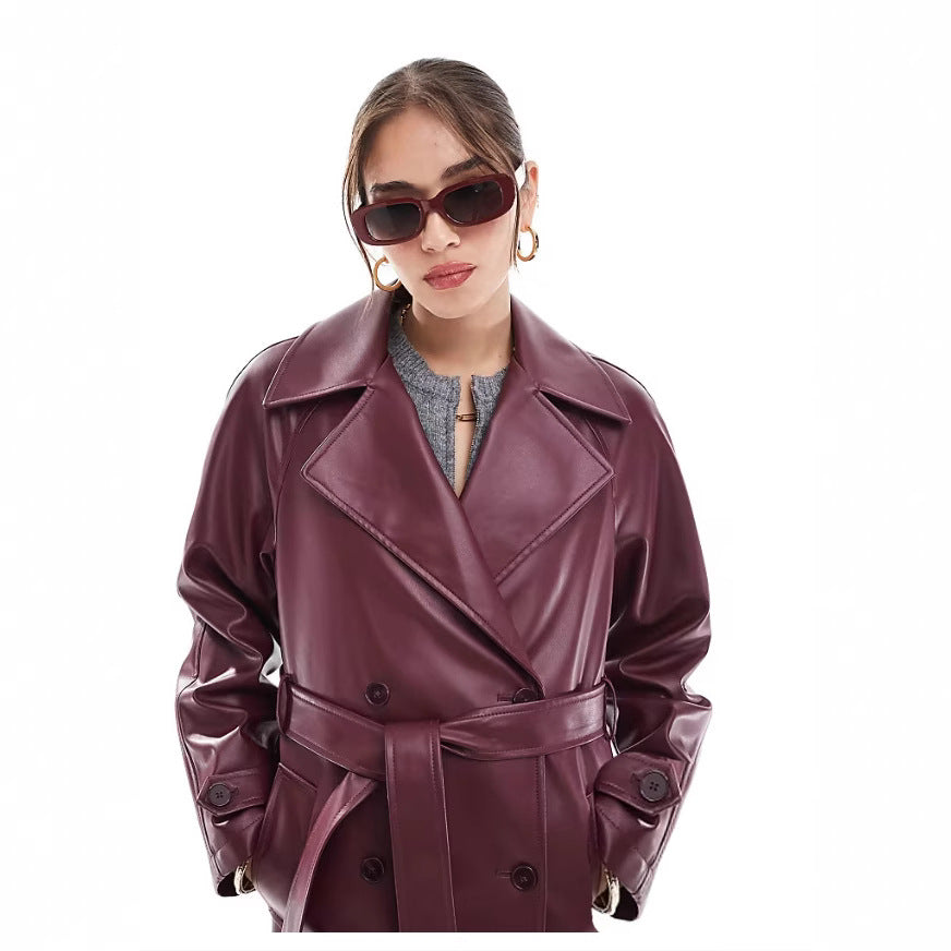 Damen modische Trenchjacke aus veganem R&B