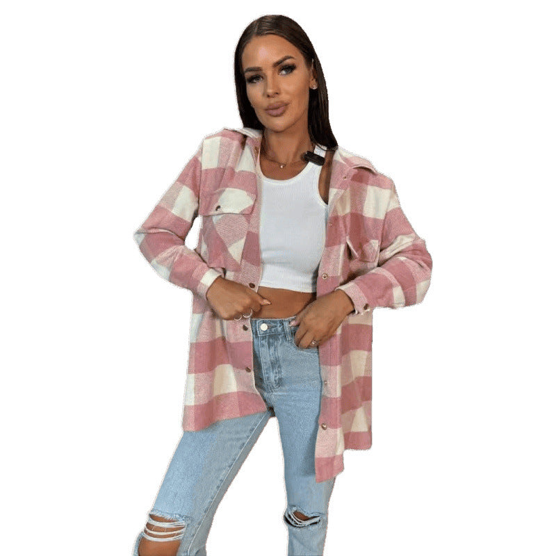 Damen Oversized Wüstenschaum Karomuster Flanellhemd