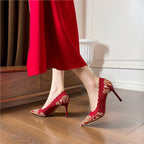 Damen elegante Spitzenpumps mit detailreicher Raffung R&B