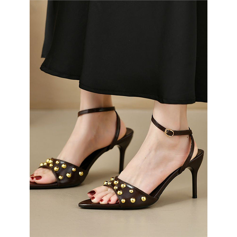 Damen elegante Slingback Sandalen mit zierlicher Perlenverzierung R&B