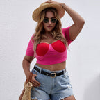 Damen Cropped Top mit raffiniertem Bustier-Design und kurzen Ärmeln R&B