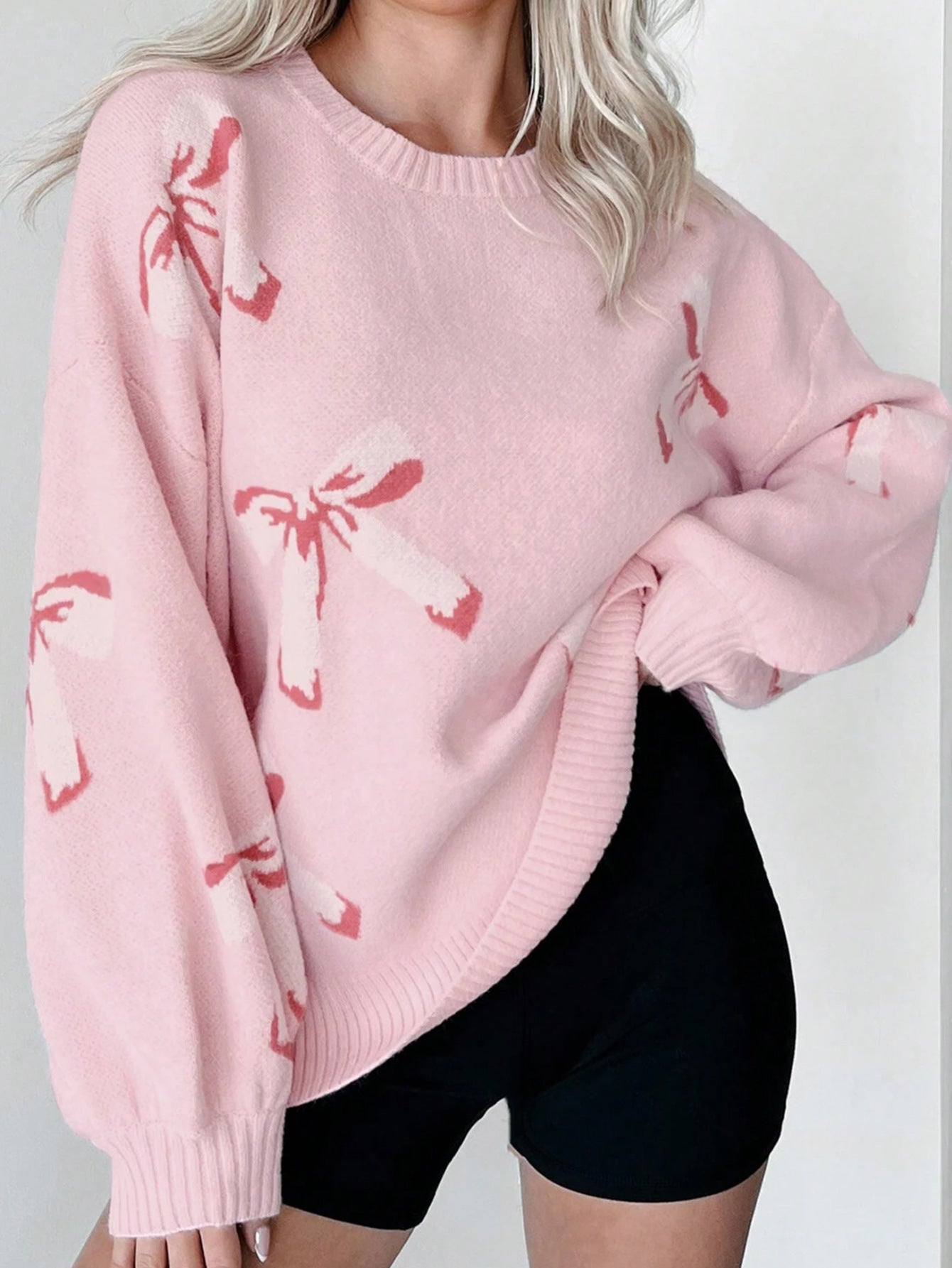 R&B | Pullover Übergröße Passform Wollstrick Jacquard Schleifenmuster Rundhals