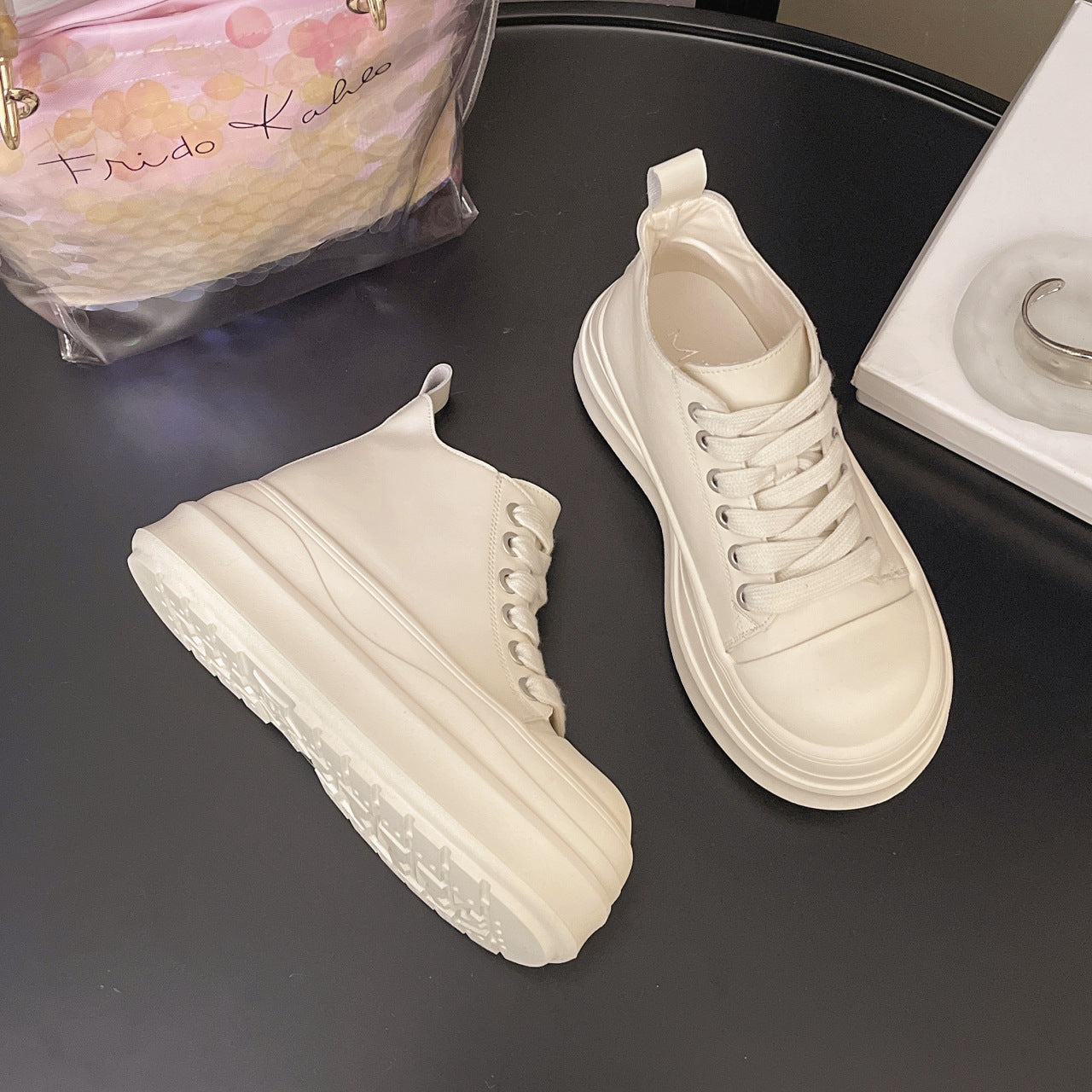 Damen modische Plateau-Hochschuh Sneakers mit dreifarbiger Sohle R&B