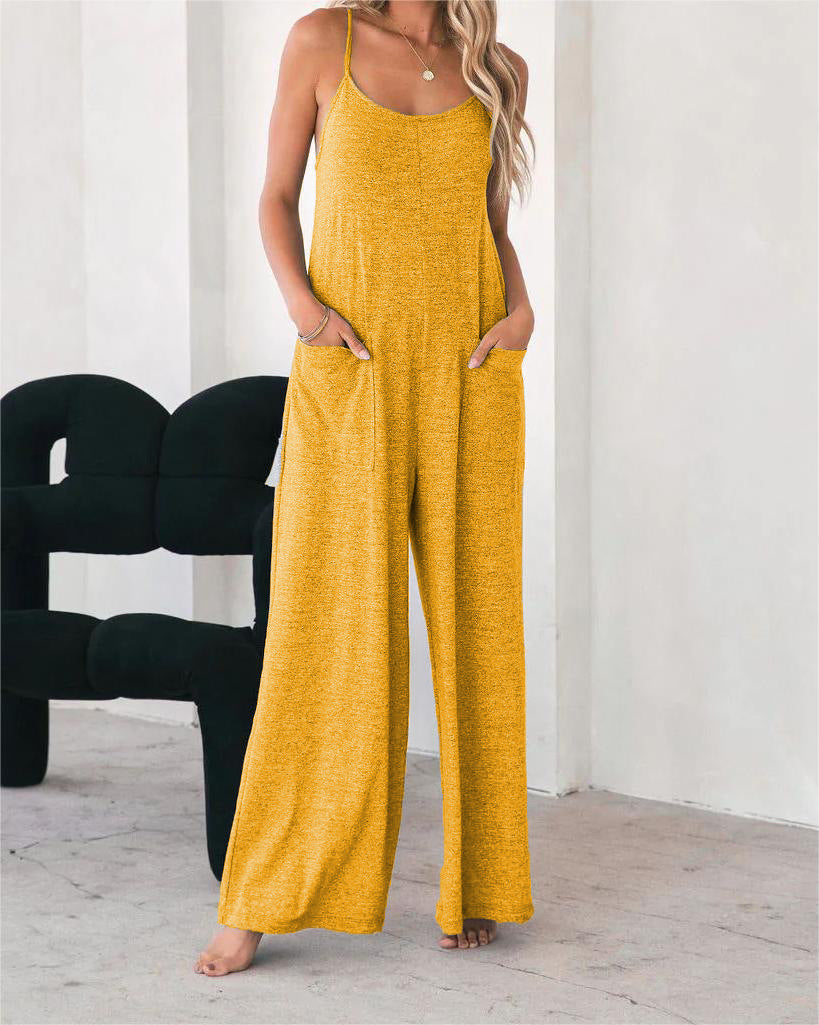 Damen Lässiger Jumpsuit mit weit geschnittenem Bein und praktischen Taschen R&B