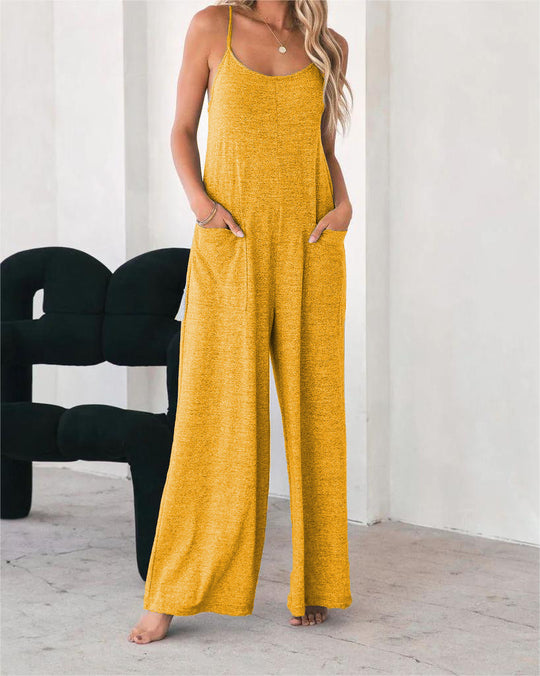 Damen Lässiger Jumpsuit mit weit geschnittenem Bein und praktischen Taschen R&B