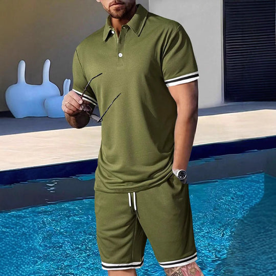 Herren sportliches Polo-Shirt und Shorts Set mit modernem Schnitt R&B