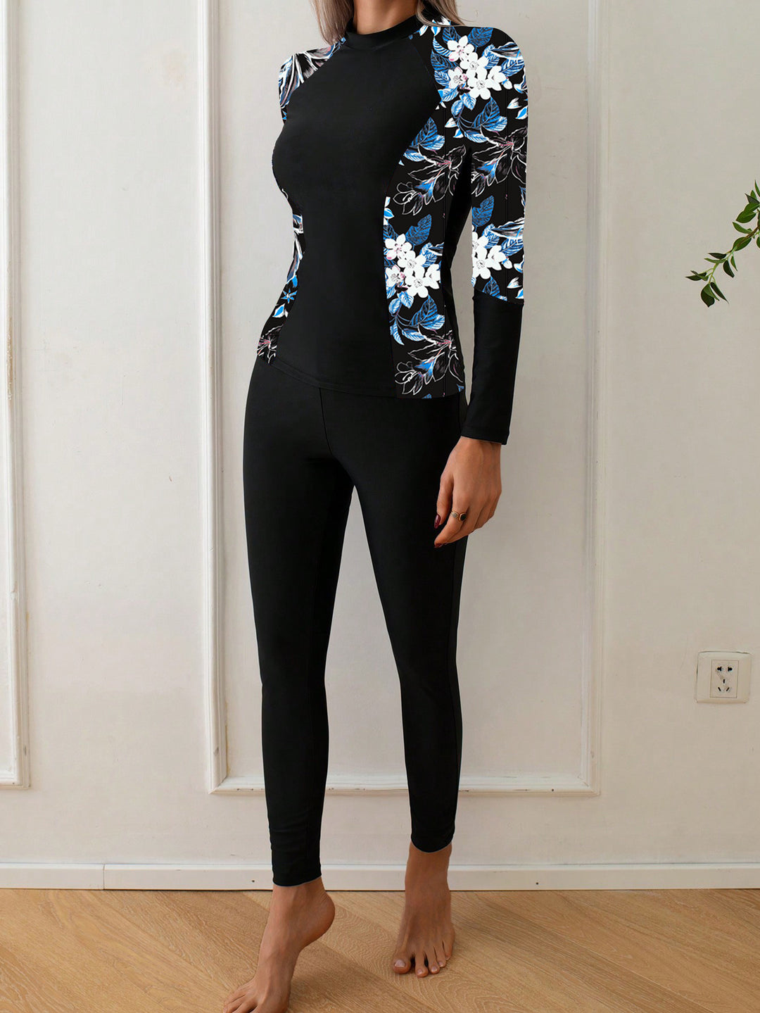Damen Langarm Rashguard mit floralem Design R&B