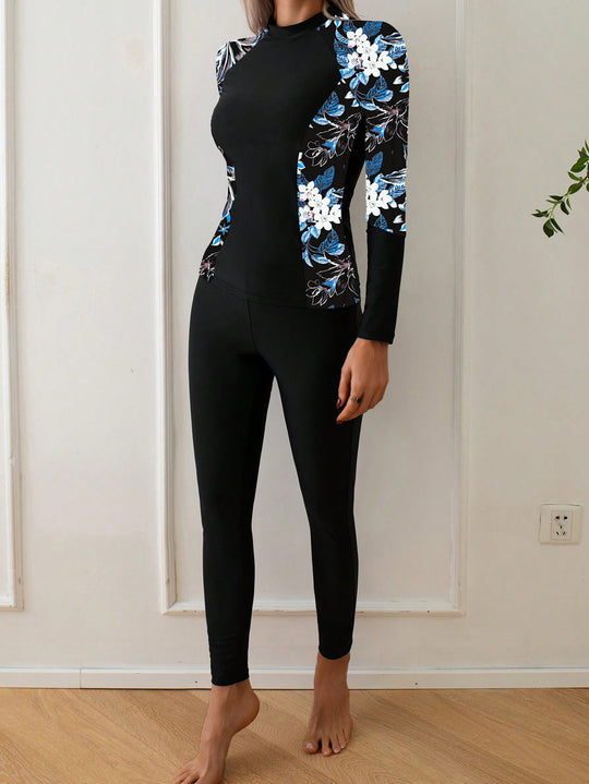 Damen Langarm Rashguard mit floralem Design R&B