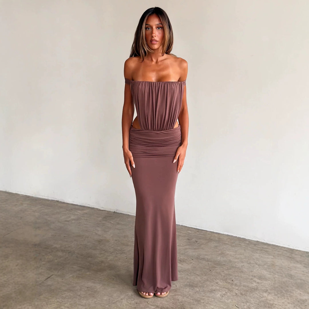Damen Langes, figurbetontes Maxikleid mit gerafftem Oberteil R&B