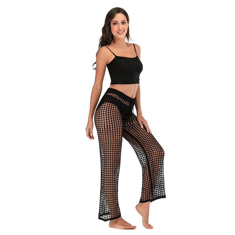 Damen Häkel Strandhose mit hoher Taille und weitem Schnitt R&B