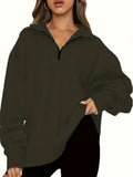 Damen nan Oversized Sweatshirt mit Kurzreißverschluss, Stehkragen und Kängurutasche R&B