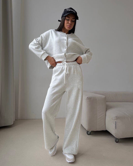 Damen Komfortables Lounge-Set mit Knopfdetails und elastischen Bündchen R&B