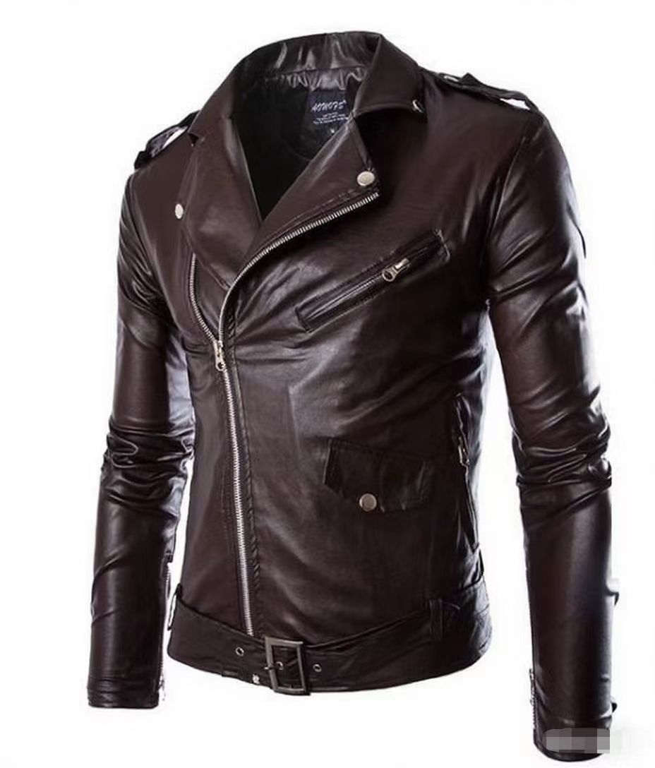 R&B | Herren Echtes Leder Bikerjacke mit Asymmetrischem Reißverschluss