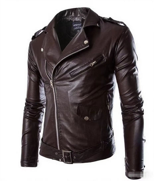 R&B | Herren Echtes Leder Bikerjacke mit Asymmetrischem Reißverschluss