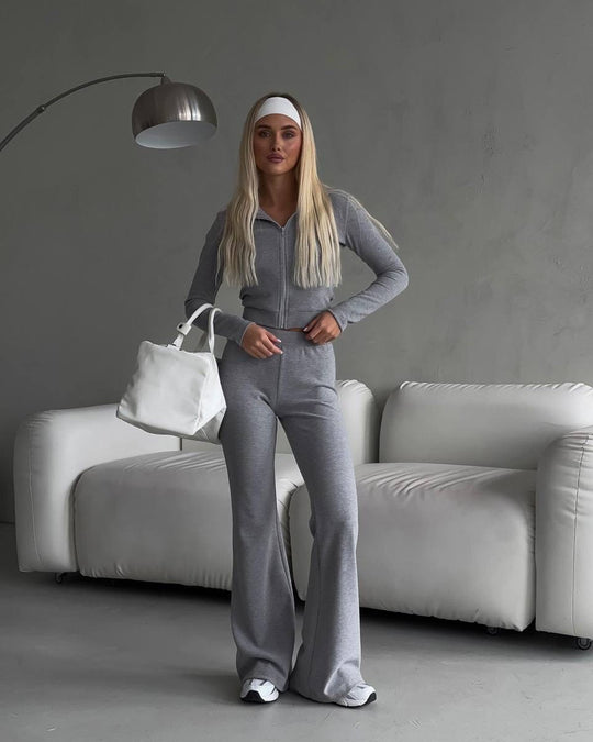 Damen lässiges Fleece-Set mit hohem Bund und elegantem Schnitt R&B