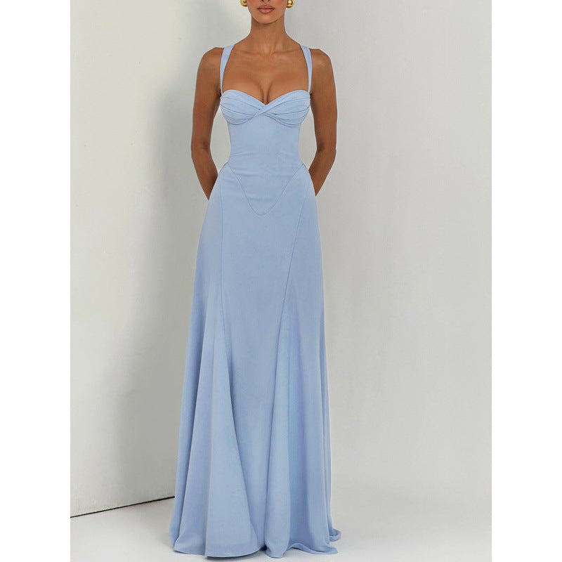 Damen Elegantes Maxikleid mit fein gerafftem Oberteil und Spaghettiträgern R&B