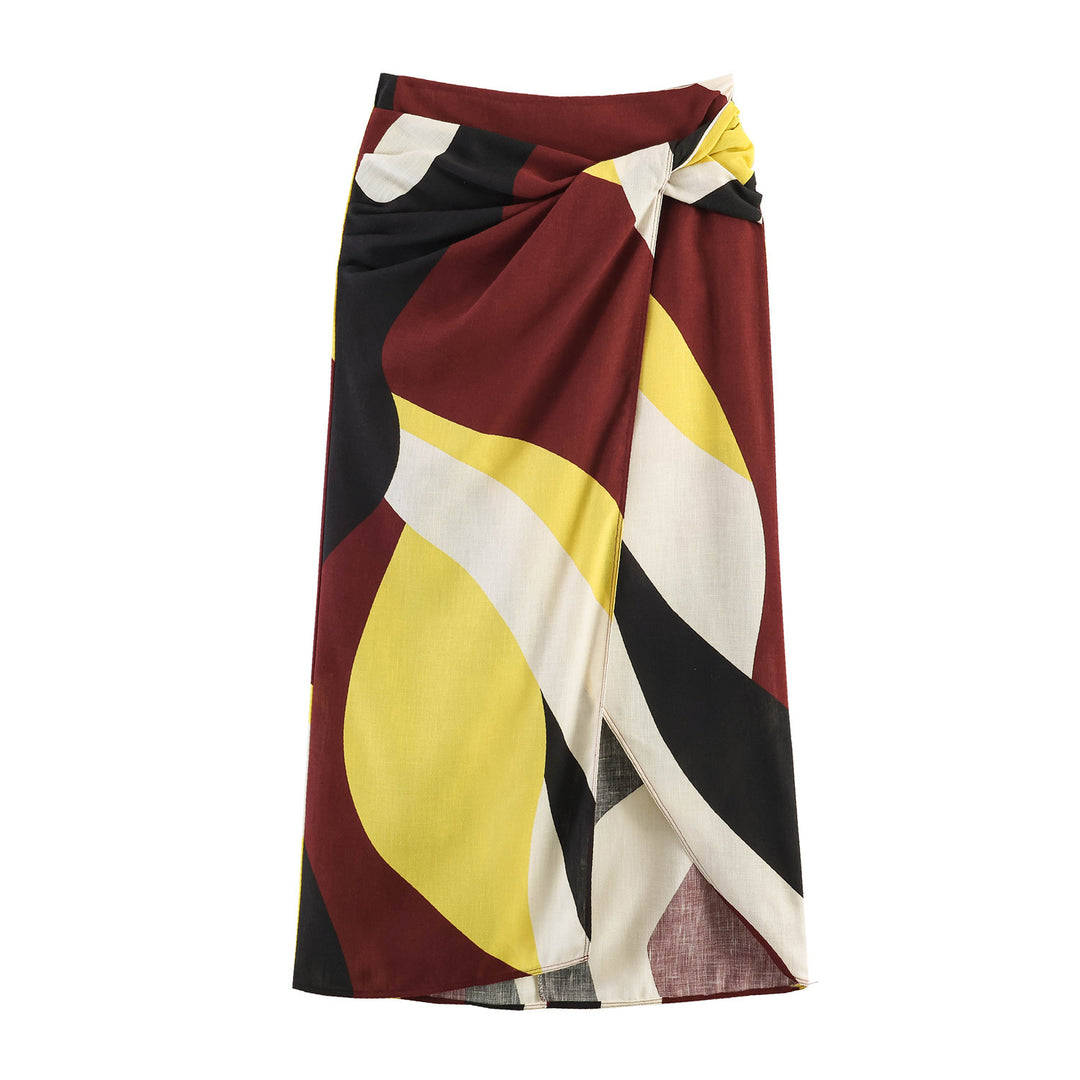 Damen Maxirock mit buntem Grafikdesign und eleganter Drapierung R&B