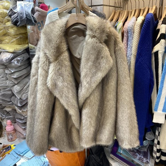 Damen Modischer Oversize Kunstpelz-Cape R&B