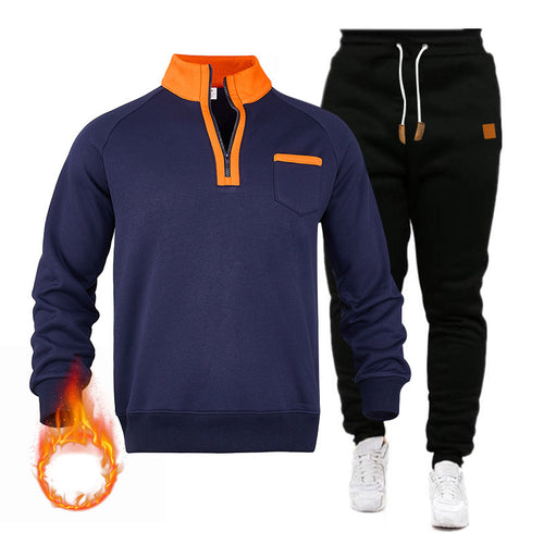 Herren Sweatshirt und Jogginghose Set mit modernem Stehkragen und praktischer Brusttasche R&B