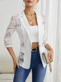 Damen nan taillierter Longblazer mit Spitzeneinsätzen und Reverskragen R&B