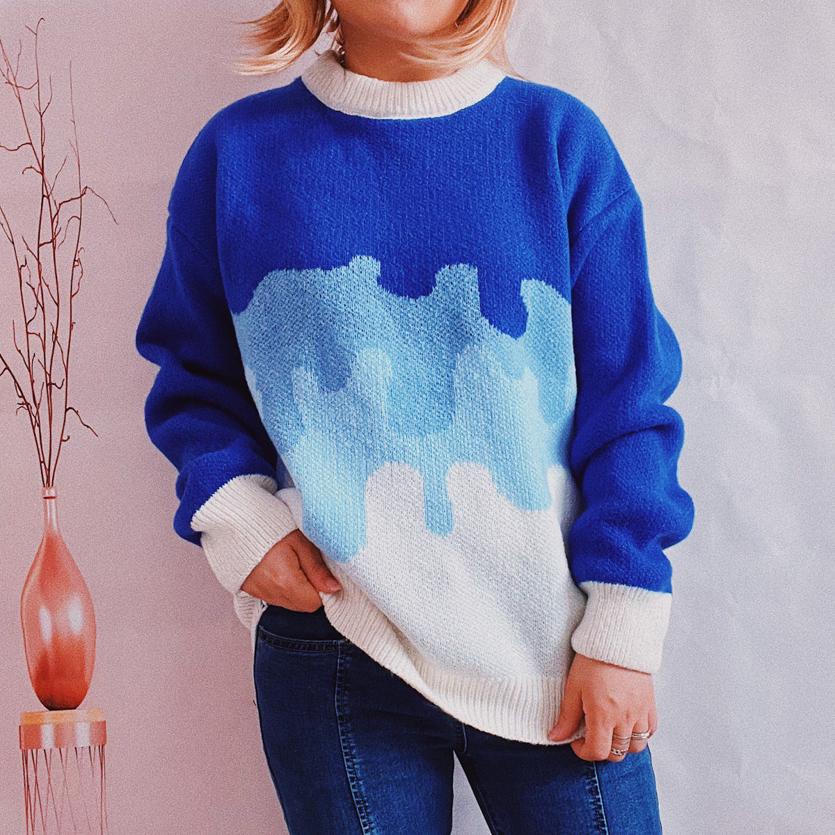 Damen Strickpullover mit modernem Farbverlauf und lässigem Schnitt R&B