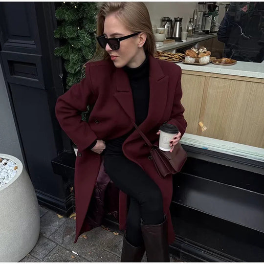 Damen eleganter langarm Mantel im Doppelreiher-Stil R&B