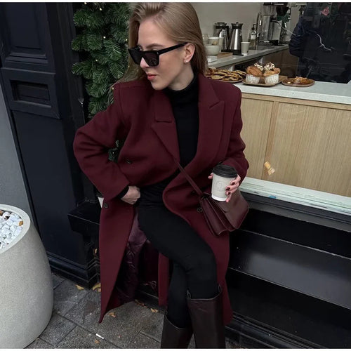 Damen eleganter langarm Mantel im Doppelreiher-Stil R&B
