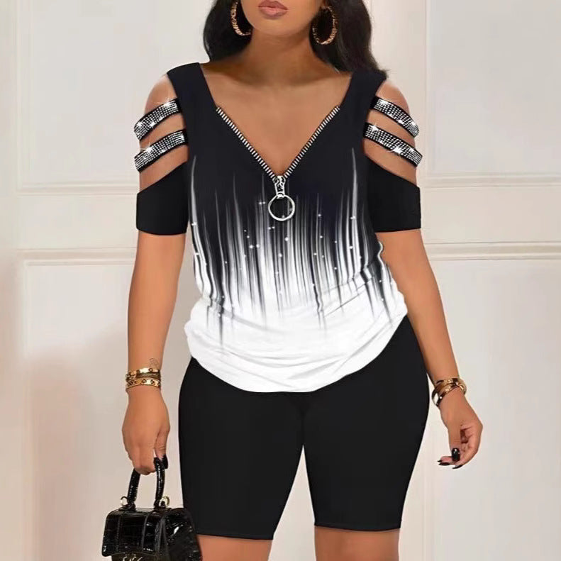 Damen Figurbetontes Oberteil mit schickem Reißverschluss und Cut-Out-Details R&B