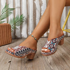 Damen Offene Blockabsatz-Pantoletten mit floralem Design und komfortablem Fußbett R&B