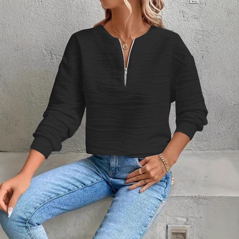 Damen Moderner Sweatshirt mit Halbreißverschluss und strukturiertem Design R&B