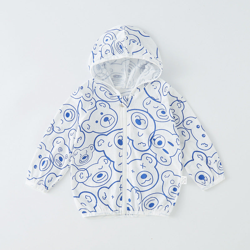 Unisex nan leichte atmungsaktive Kapuzen-Zip-Jacke aus Musselin für Babys mit Hasenmotiv R&B
