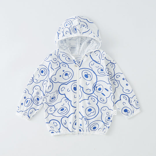 Unisex nan leichte atmungsaktive Kapuzen-Zip-Jacke aus Musselin für Babys mit Hasenmotiv R&B
