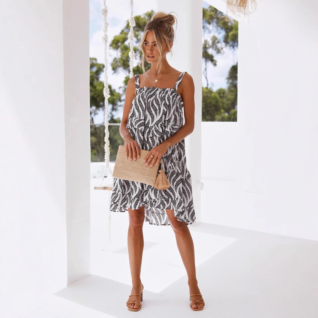 Damen Luftiges Strandkleid mit voluminösem Rock und Rüschendetails R&B