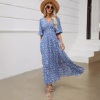 Damen Maxikleid mit floralen Mustern und seitlichem Schlitz R&B