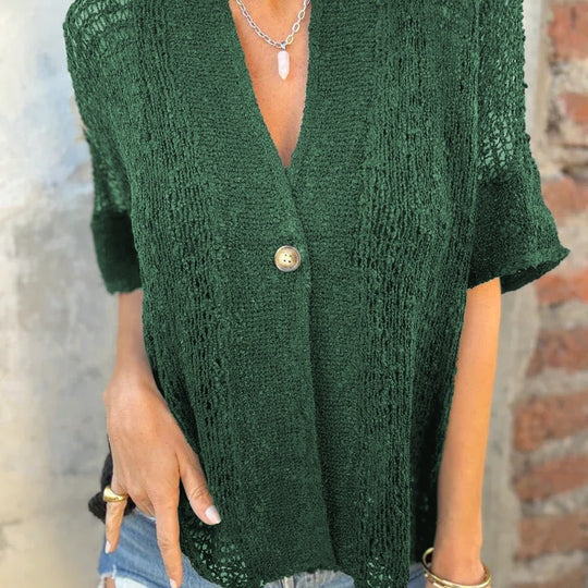 Damen Strickbluse mit modernen Lochmustern und eleganter Knopffront R&B