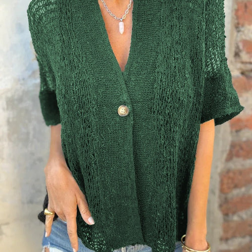 Damen Strickbluse mit modernen Lochmustern und eleganter Knopffront R&B