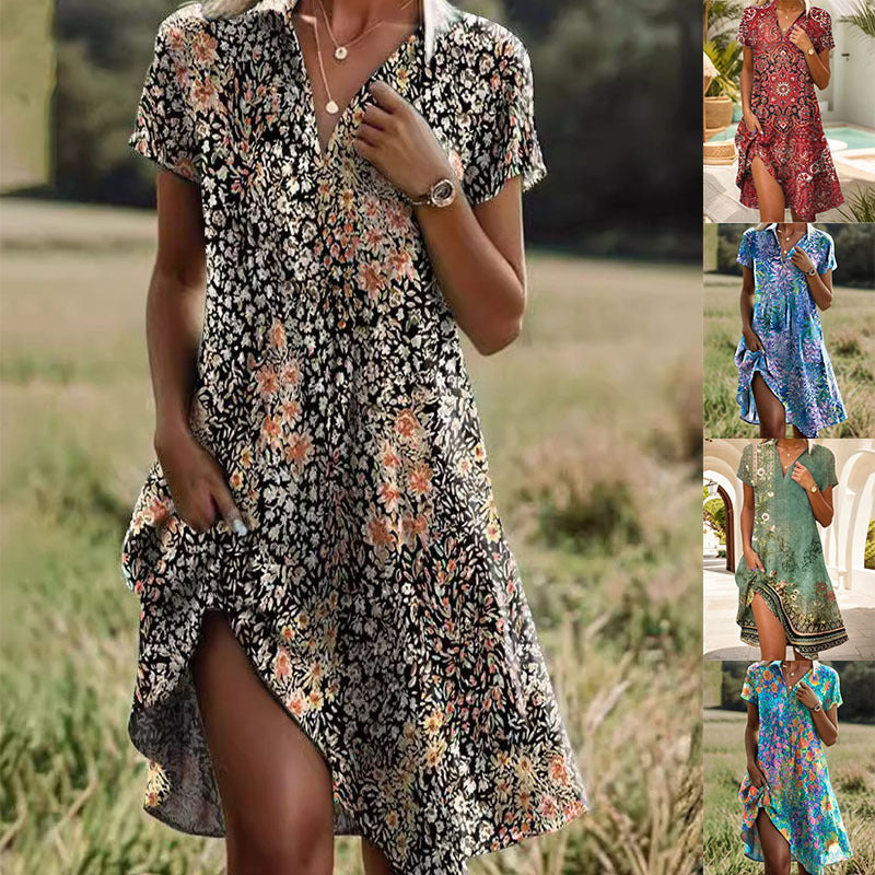 Damen Freizeitkleid mit fröhlichem Blumenmuster und femininem Schnitt R&B