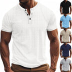 Herren Kurzarm-Henley-Shirt mit moderner Knopfleiste und subtiler Struktur R&B