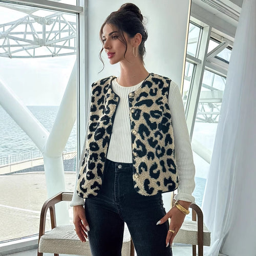 Damen Modische Plüschweste mit Leopardmuster R&B