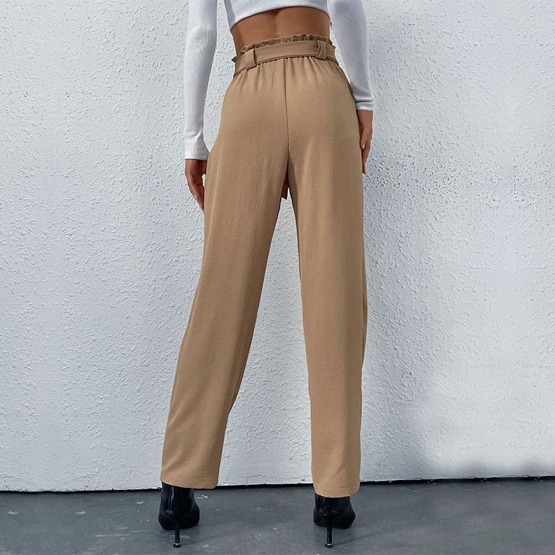 Damen elegante Hochbundhose mit Bindegürtel