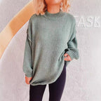 Damen lässiger Grobstrickpullover mit hohem Kragen und weitem Schnitt R&B