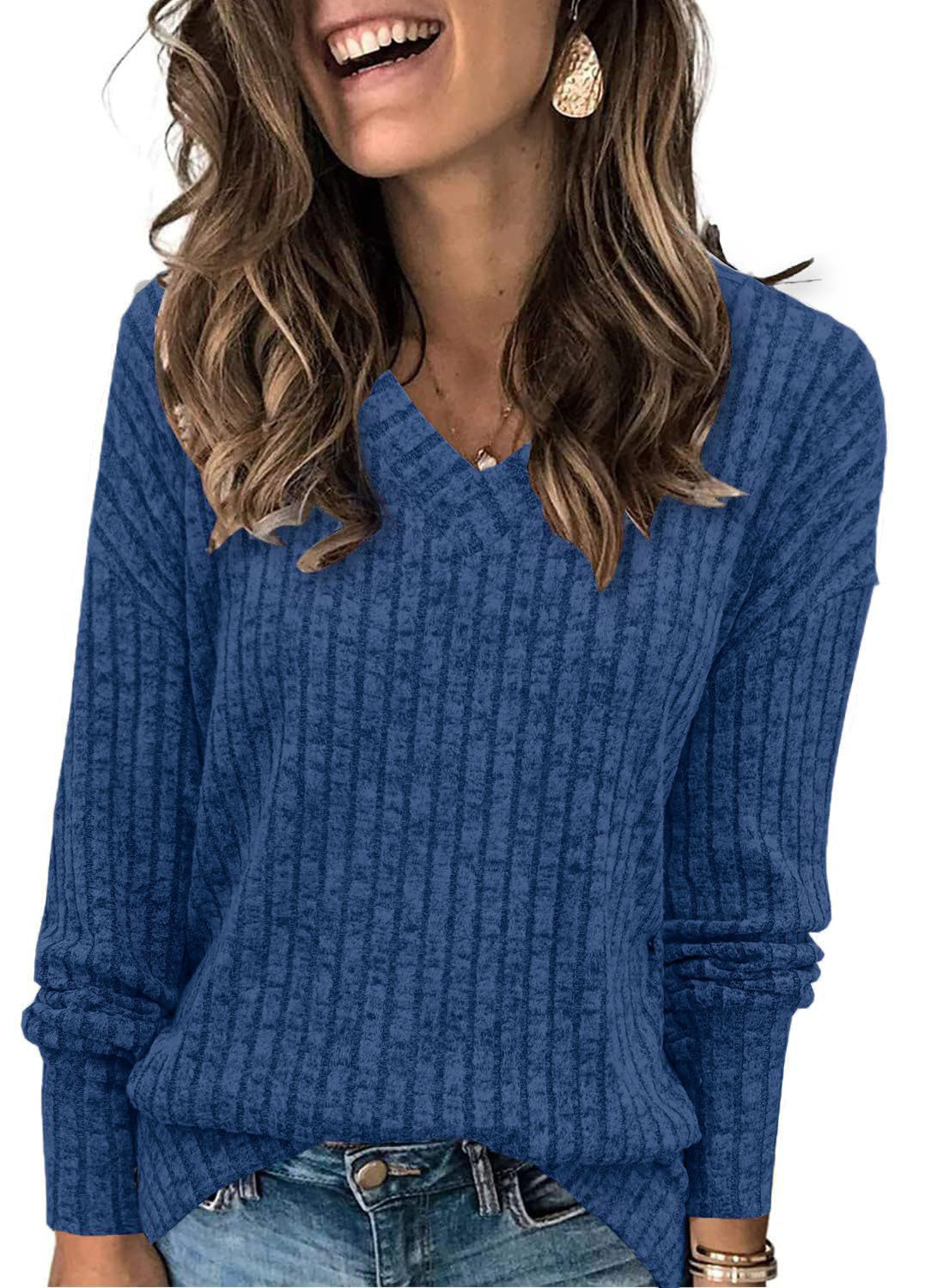 Damen eleganter V-Ausschnitt Pullover R&B