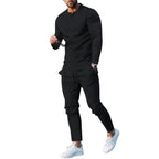 Herren nan athletisches Henley-Langarmshirt und schmal zulaufende Jogginghose mit Ziernähten R&B