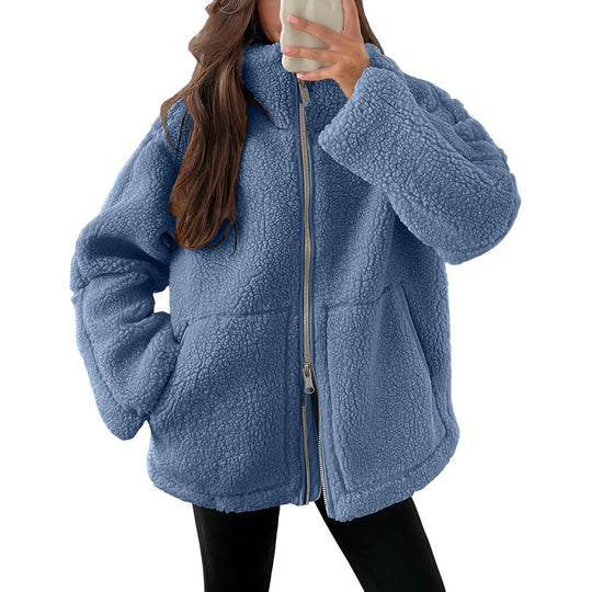 Damen Kuschelige Teddy-Jacke mit Reißverschluss R&B
