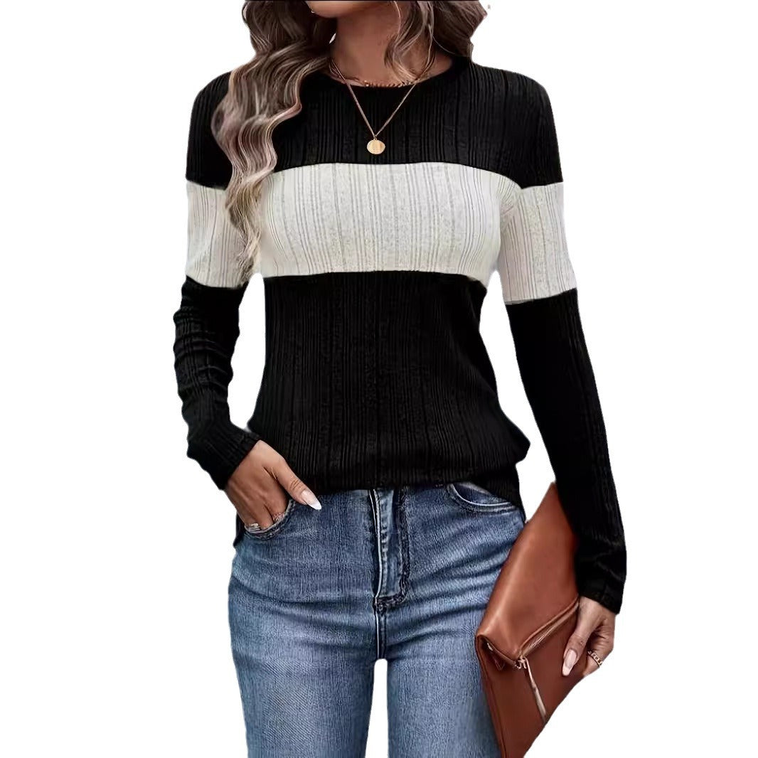 Damen Strukturierter Pullover mit modischem Streifenmuster R&B
