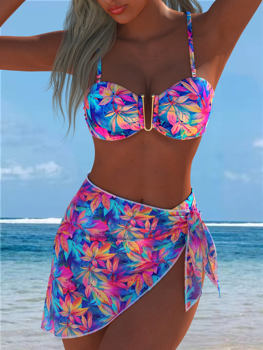 Damen Bikini-Set mit elegantem Balconette-Oberteil und modischem Wickelrock R&B