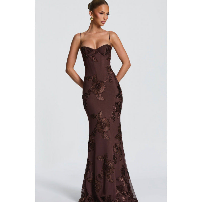 Damen Elegantes Abendkleid mit floralem Spitzenmuster und figurbetontem Schnitt R&B