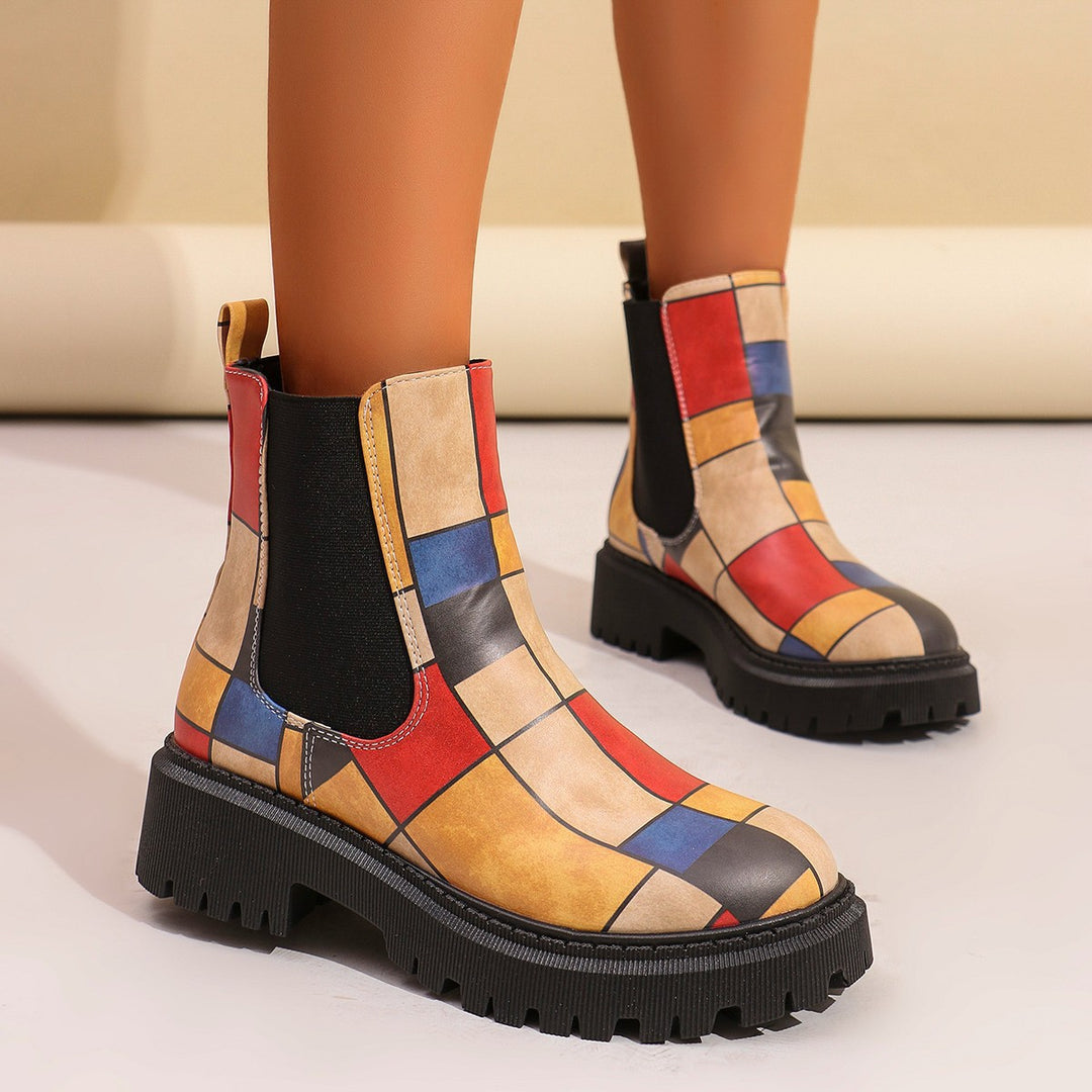 Damen Chelsea-Stiefel mit kreativem Musterdruck und rutschfester Sohle R&B