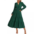 Damen Maxikleid mit knopfverzierter Front und voluminösen Ärmeln R&B