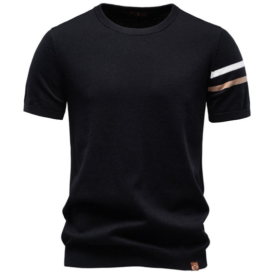 Herren nan feines Baumwollstrickshirt mit Rundhalsausschnitt kurzärmelig und kontrastierenden Ärmelstreifen R&B